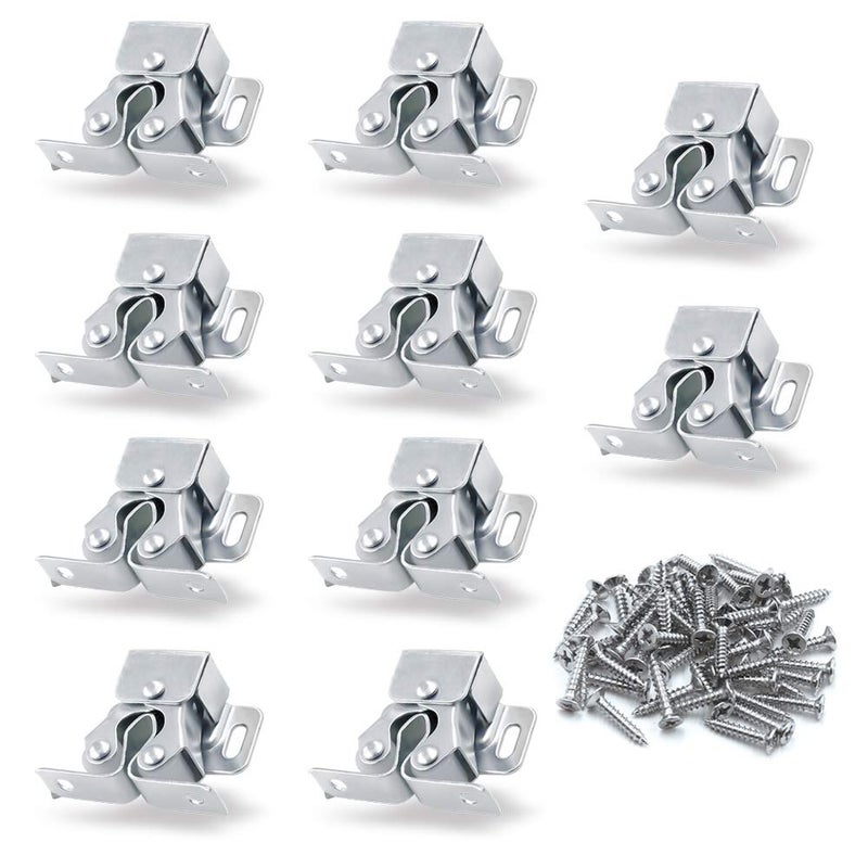 Luomorgo 10 Pack Double Roller Catch Cabinet Latches with Spear Strike for Cupboard Closet Door, Silver - Image 1